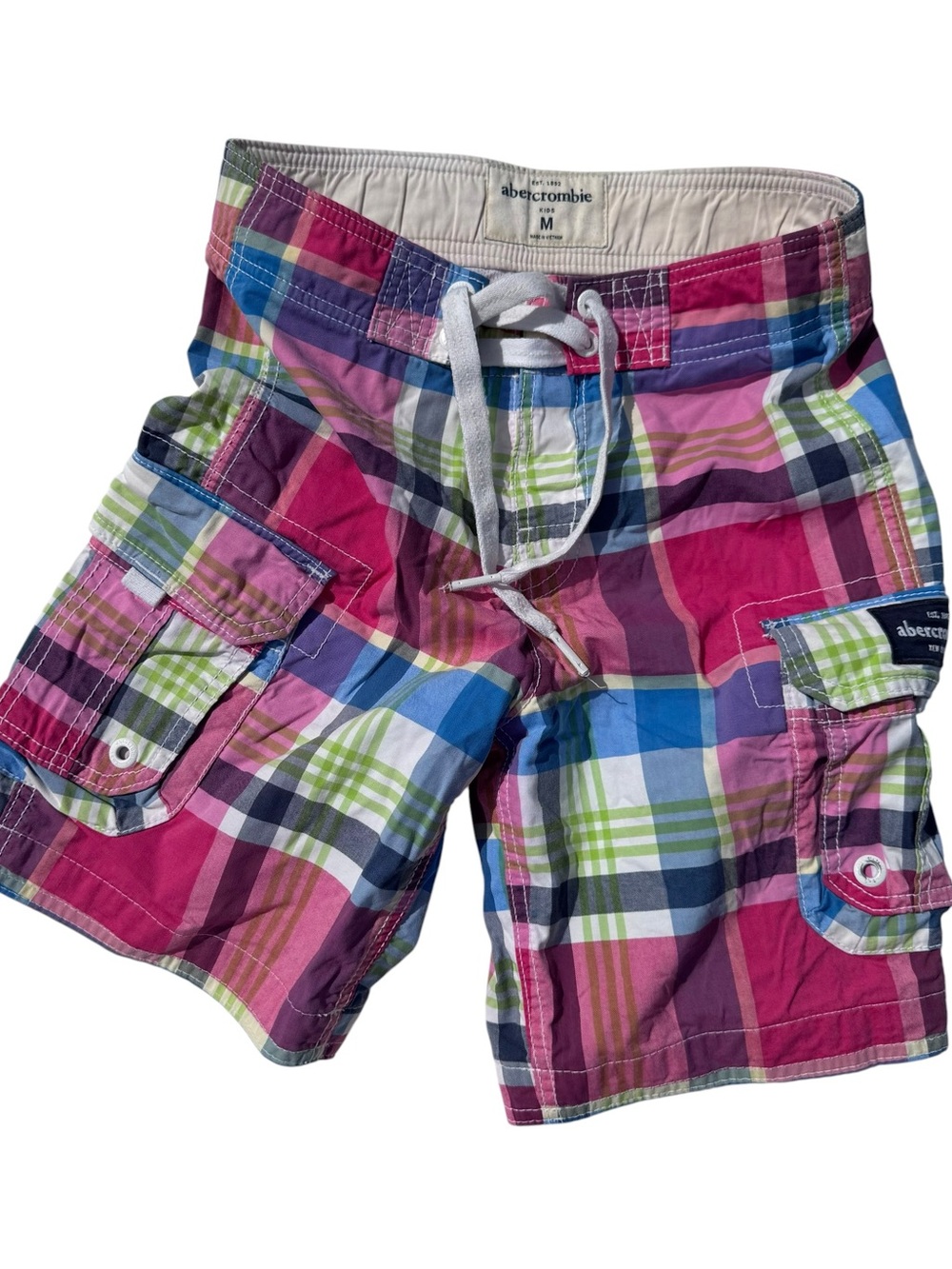 Abercrombie & Fitch Board Shorts Colorful Plaid Cargo Boys Sz M